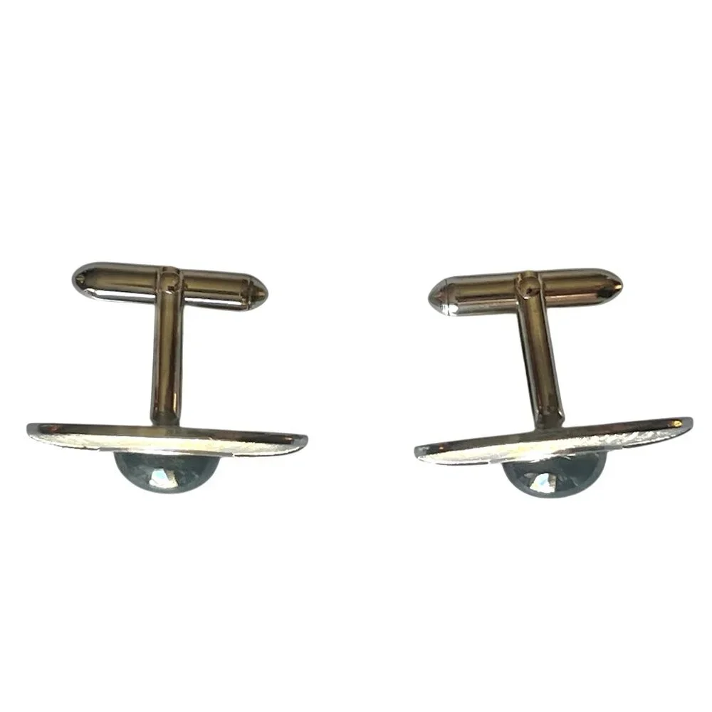 Swank Midcentury Modern Silvertone Cufflinks With Black Stone 1